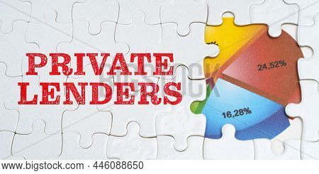 On White Puzzles There Is An Inscription - Private Lenders. Financial Diagram In The Window Among Th