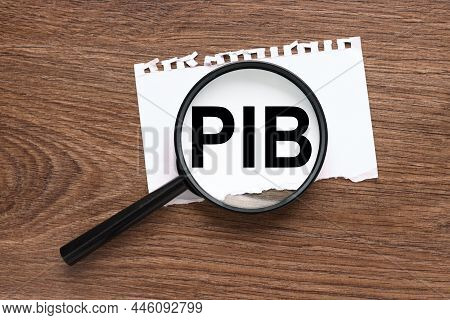Word Pib. Wooden Small Cubes With Letters Isolated On Blue Background With Copy Space Available. Bus
