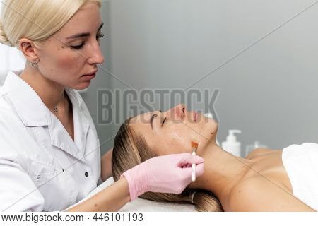 Portrait Of A Hydrating Transparent Mask For Medical Design. Procedure For A Womans Skin. Natural Co