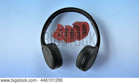 Bdd - Acronym 3 D On A Blue Background With Wireless Headphones. Technology Concept