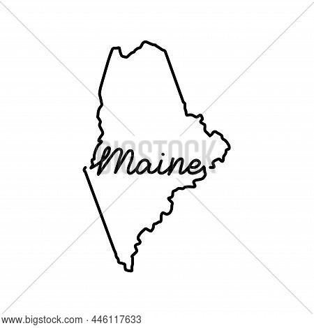 Maine Us State Outline Map With The Handwritten State Name. Continuous Line Drawing Of Patriotic Hom