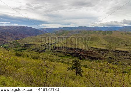 Scenic View Of Waimea Canyon From Kekaha Lookout On A Hazy Day, Kauai Island, Hawaii