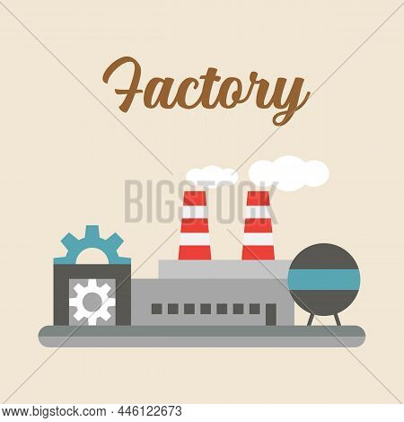 Factory Flat Style Building. Retro Style Vector Illustration