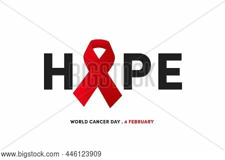 World Cancer Day, 4 February. Cancer Red Ribbon Awereness Symbol, Background Poster Or Banner