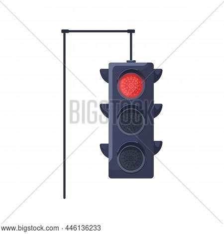 Red Signal Of Traffic Lights. Prohibited Stop Color Of Led Lamp On Semaphore. Electric Stoplight For