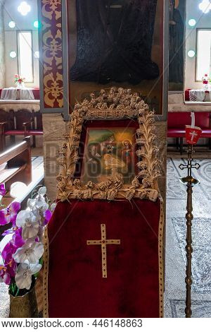 Jericho, Israel, December 30, 2021 : Icon Depicting The Birth Of Gods Son In The Monastery Deir Hijl