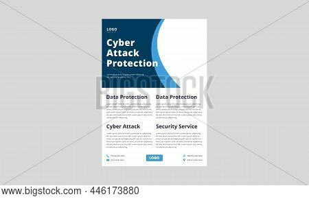 Cyber Security Protection Flyer Design. Data Protection Service Poster Leaflet In Blue Color. Data P