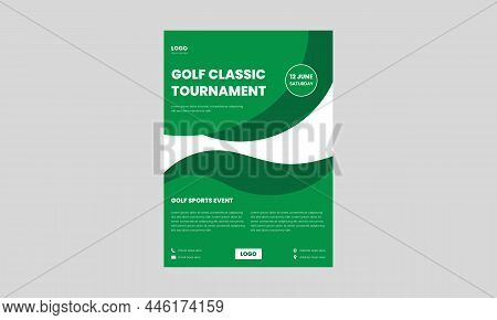 Golf Tournament Flyer Template. Golf Sports Event Flyer Design In Green Color.