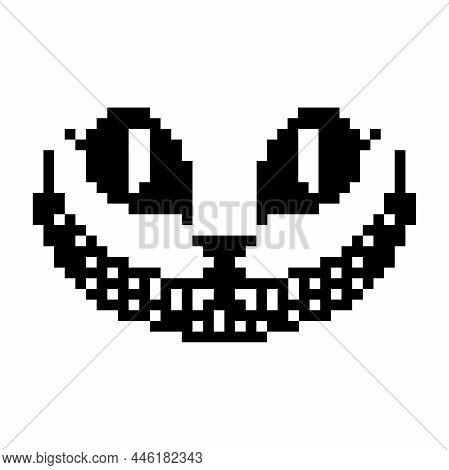 Grin Like A Cheshire Cat. 8 Bit Pixelated Smile. Vector Illustration