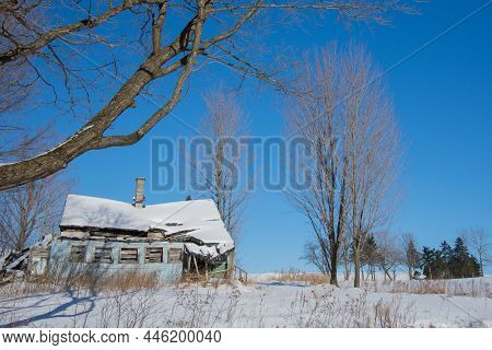 Very Old Abandoned House In Quebec Winter, Estrie, Quebec, Canada