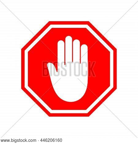 Stop Hand Sign. Icon Of Ban, Forbidden And Censorship. Symbol Of Denied. Red Warning Sign With White