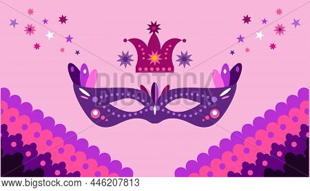 Carniva Maskl, Happy Mardi Gras. Festive Masquerade Joker  Background. Shrovetide Or Maslenitsa  Per