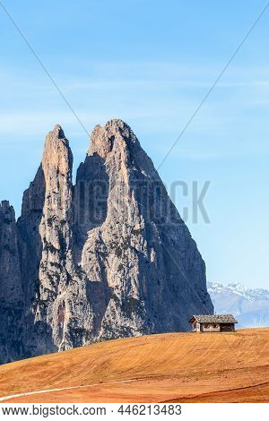 Majestic Punta Euringer Mountain. Seiser Alm Plateau. South Tyrol, Italy (vertical Photo)