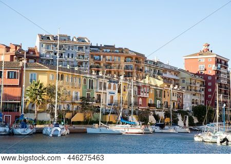 VALENCIA , SPAIN - DECEMBER 8, 2021: traditional buildings of Port Saplaya  the Little Venice near Valencia  Spain