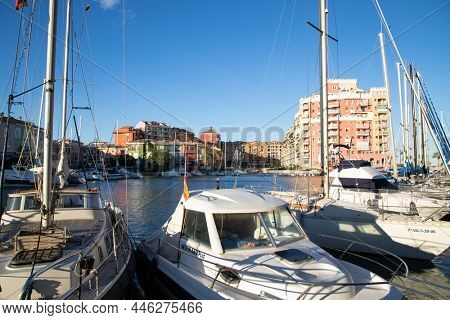 VALENCIA , SPAIN - DECEMBER 8, 2021: traditional buildings of Port Saplaya  the Little Venice near Valencia  Spain