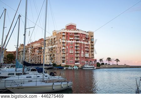 VALENCIA , SPAIN - DECEMBER 8, 2021: traditional buildings of Port Saplaya  the Little Venice near Valencia  Spain