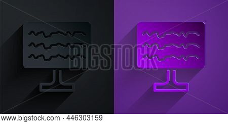 Paper Cut Encephalogram Icon Isolated On Black On Purple Background. Electrical Activity. Paper Art 