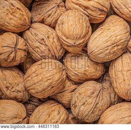 Walnuts As A Background. Walnuts Kernels  Top View