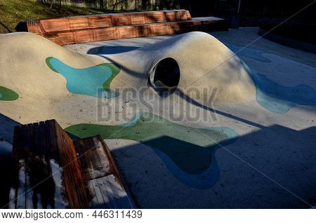 Dreamy White-blue-green Rubber Landscape With Hills And Colorful Spots On The Field. Stainless Steel