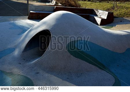 Dreamy White-blue-green Rubber Landscape With Hills And Colorful Spots On The Field. Stainless Steel