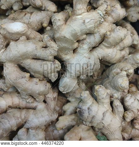 Ginger Roots On The Store Counter Close Up