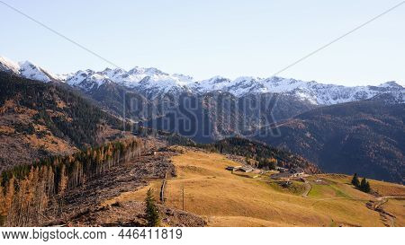 Mocheni Valley Autumn Landscape, Baselga Di Pine, Italy. Mountain View