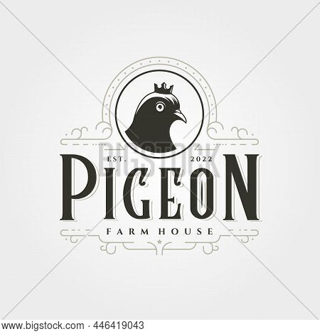 Vector Of Pigeon Logo Vintage Illustration Design, Dove Logo Design
