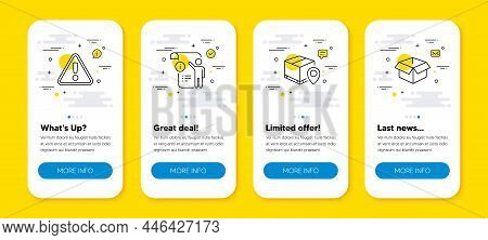 Vector Set Of Manual Doc, Parcel Tracking And Warning Line Icons Set. Ui Phone App Screens With Line