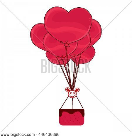 Valentine`s Day With Paper Cut Red Heart Shape Air Balloon. Red Heart