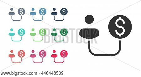 Black Human And Money Icon Isolated On White Background. Concept Of Attracting Investments. Big Busi