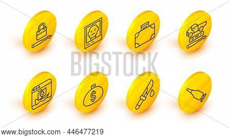 Set Line Bullet, Bloody Knife, Money Bag, Internet Piracy, Car Theft, Briefcase And Money, Wanted Po