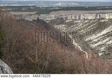 View Of Valley And Mountain Besh-kosh From Plateau Burunchak Near Cavetown Chufut-kale In Spring. Ba