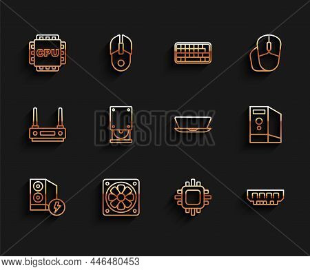 Set Line Case Of Computer, Computer Cooler, Processor With Cpu, Ram, Random Access Memory, Optical D
