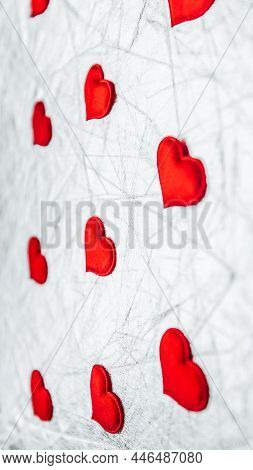 Light Pink Background With Hearts. A Symbol Of Tenderness Of Love. Valentine Day.