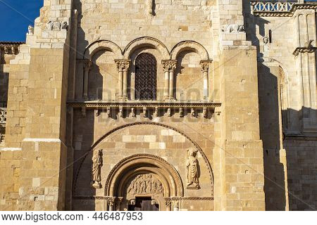 Detail Of Romanesque Basilica Of San Isidoro And Monastery In The Old Town Of Leon In A Sunny Day. C