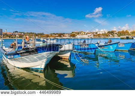 Small Fishing Boats In The Fishing Port Of Afurada Porto, Portugal