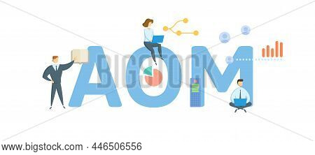 Aom, Advanced Order Management. Concept With Keyword, People And Icons. Flat Vector Illustration. Is