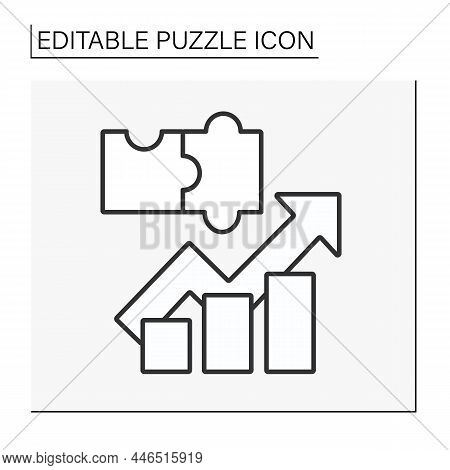 Rating Line Icon. Arrow Grew Up. Graph. Puzzle Concept. Isolated Vector Illustration. Editable Strok
