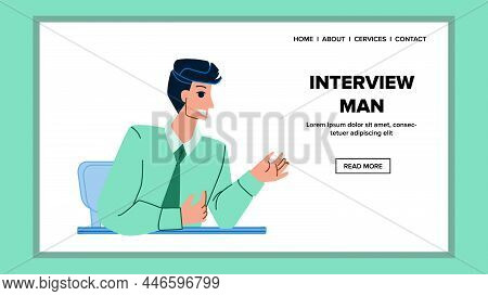 Interview Man Employee With Director Ceo Vector. Conversation And Interview Man Has With Hr Recruite