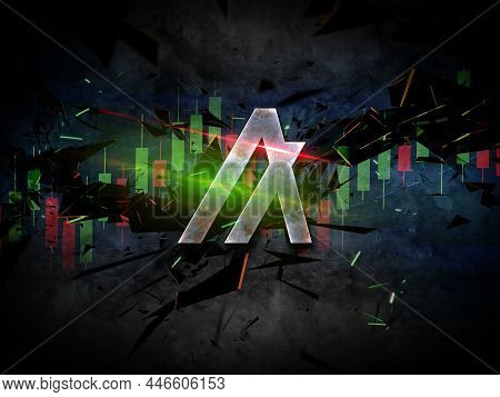 3d Rendering Algorand Cryptocurrency Coin On Colorful Background, Cryptocurrency Concept Color Art 3
