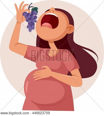 Pregnant Woman Eating Grapes Vector Cartoon Illustration