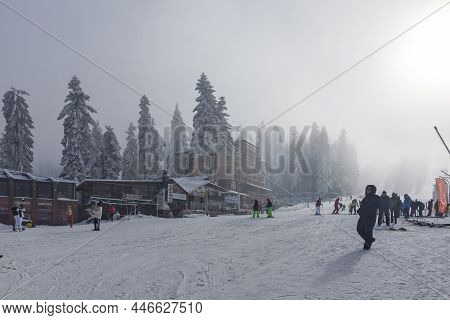 Borovets, Bulgaria - January 14, 2022: Winter View Of Ski Resort Of Borovets At Rila Mountain, Sofia