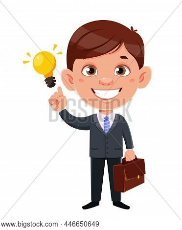 Handsome Business Man Cartoon Character. Funny Businessman Having A Good Idea. Stock Vector Illustra