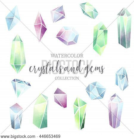Crystal Gem Watercolor Collection Vector Design Illustration