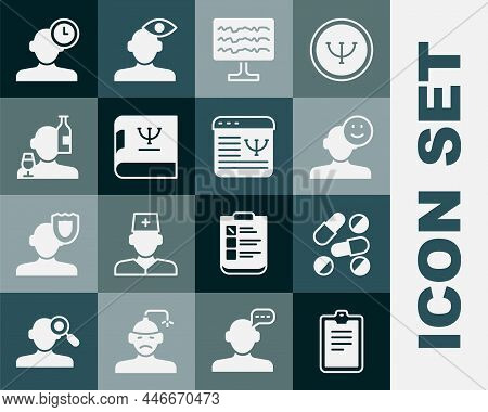 Set Psychological Test, Medicine Pill Or Tablet, Good Mood, Encephalogram, Psychology Book, Alcoholi