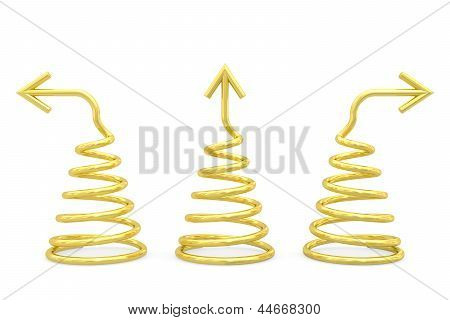 Goldenen Spiralen mit unterschiedlichen Richtungspfeile auf weiß