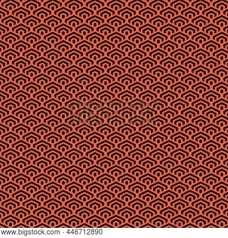 Simple Vector Pixel Art Red And Black Seamless Pattern Of Minimalistic Geometric Scaly Hexagon Patte