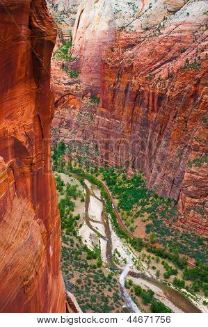 หน้าผาหินสีแดงใน Zion อุทยาน ยูทาห์