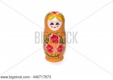 Blue Matryoshkas Russian Wooden Nesting Doll. Isolated In White.