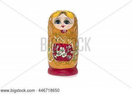 Blue Matryoshkas Russian Wooden Nesting Doll. Isolated In White.